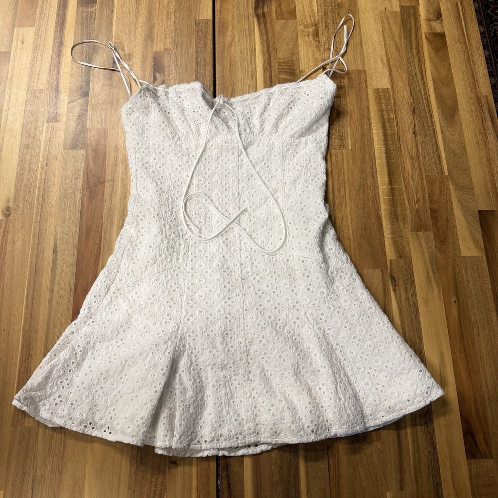 Cotton Candy LA White Eyelet Mini Dress Women's S Lace Up Back Fit & Flare